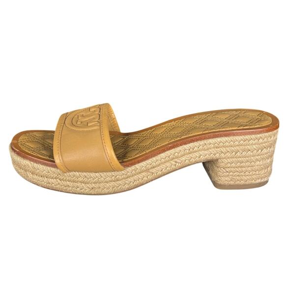 Tory Burch Women’s Fleming Tan Leather Espadrille Slide Sandal Size US 6.5 - Picture 3 of 11